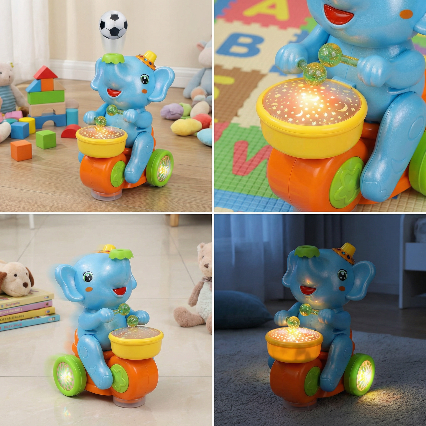 🐘 Musical Elephant Sensory Toy for Babies - Light-Up Early Learning Toy with 3 Modes & Volume Control