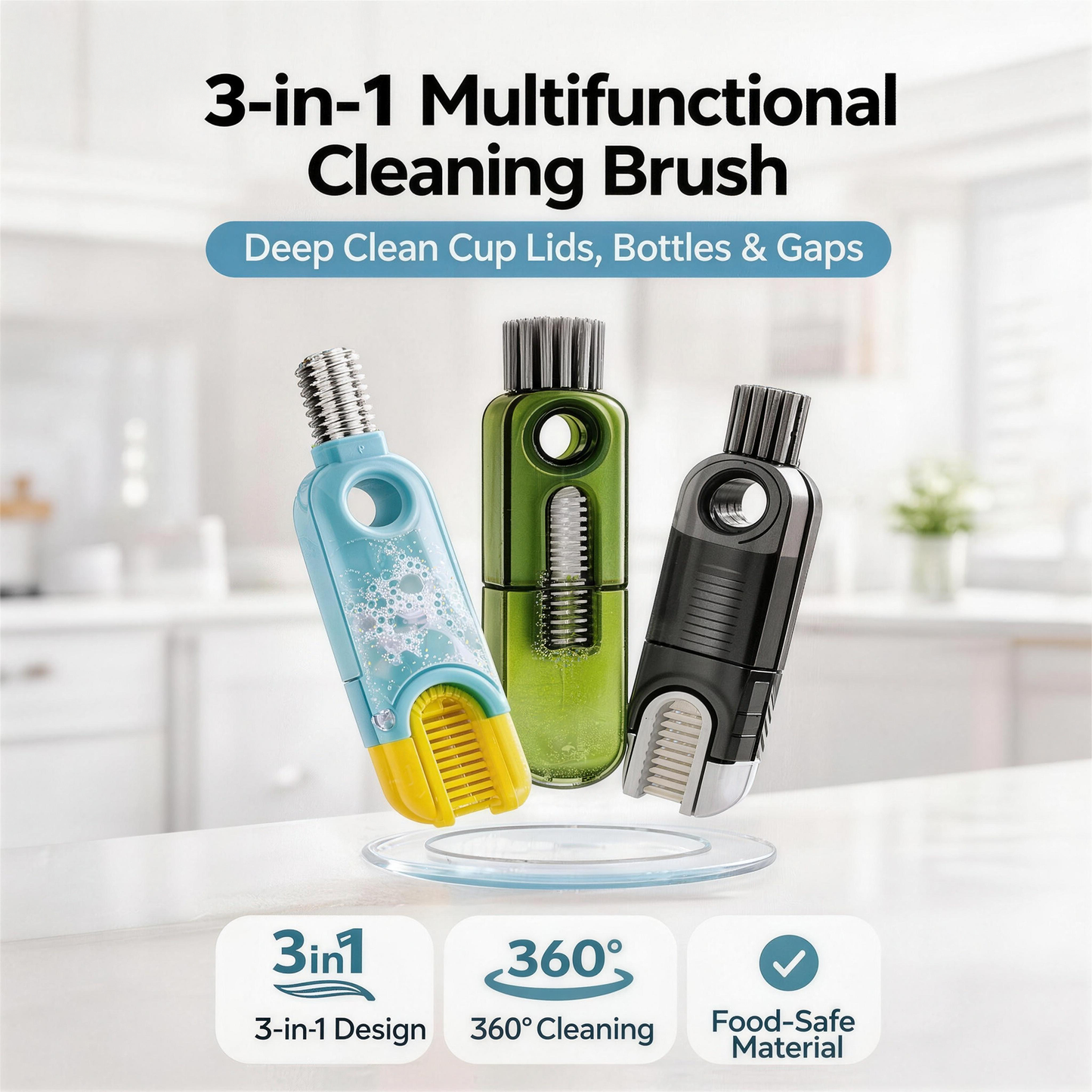 🧪 3-in-1 Cup Lid Crevice Cleaning Brush - 2 Pack Deep Clean Tool for Straws, Bottle Gaps & Tiny Grooves
