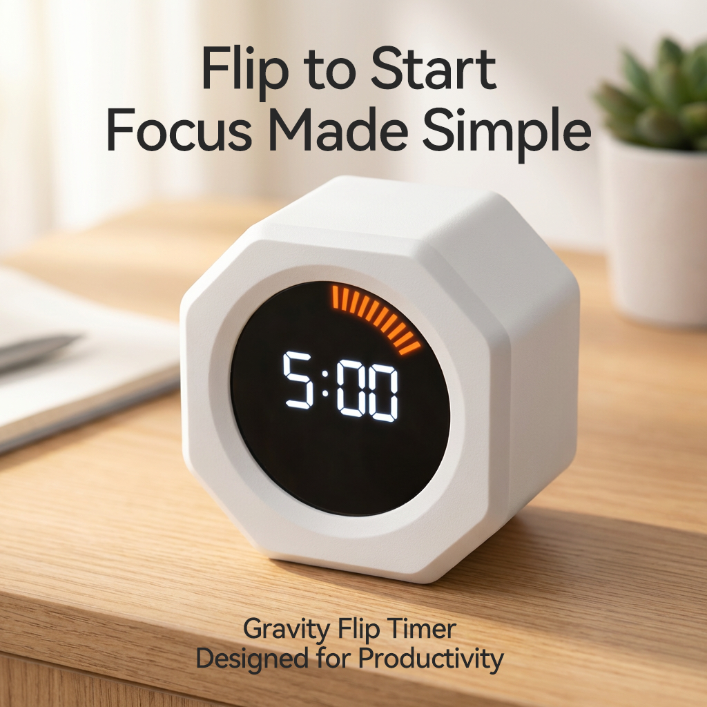 ⏳ Gravity Flip Cube Timer - Rechargeable Pomodoro Productivity Tool for Deep Work & Study Focus