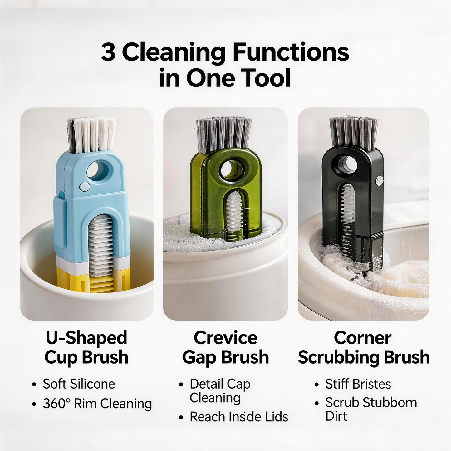 🧪 3-in-1 Cup Lid Crevice Cleaning Brush - 2 Pack Deep Clean Tool for Straws, Bottle Gaps & Tiny Grooves