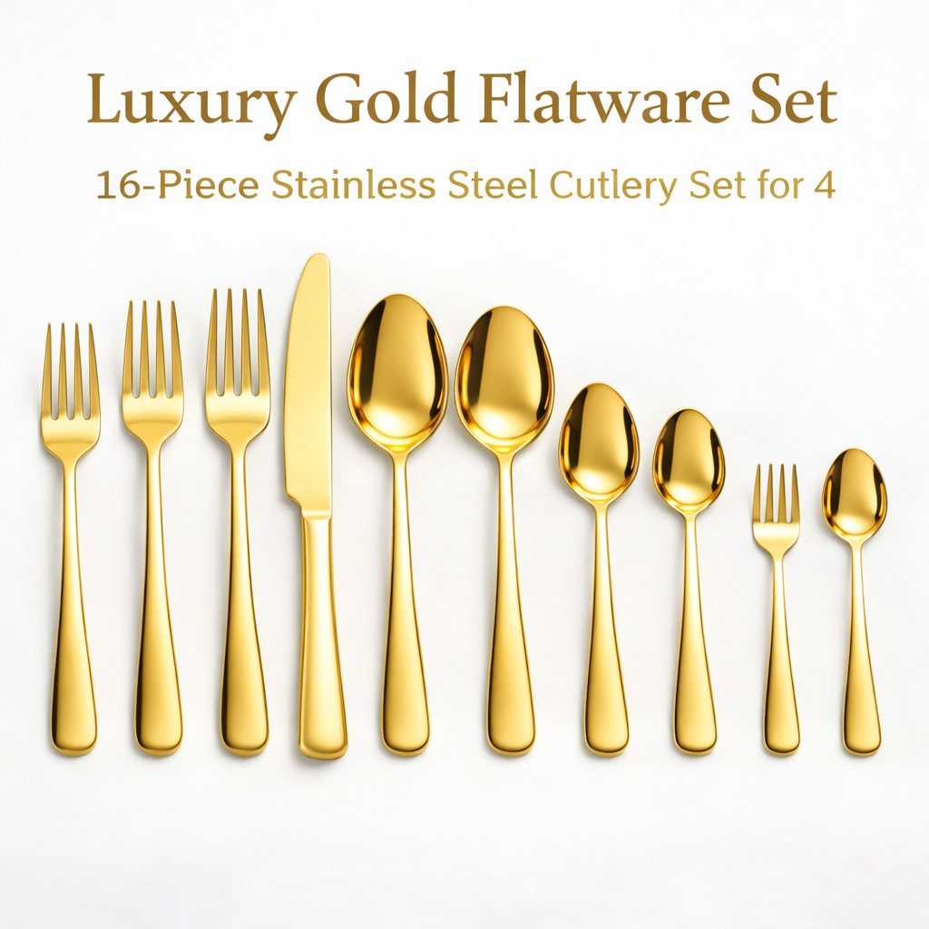 🍴 16-Piece Stainless Steel Flatware Set - Service for 4, Mirror Polished Silverware for Home & Gifting