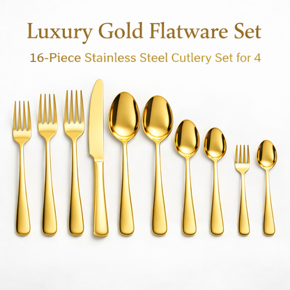 🍴 16-Piece Stainless Steel Flatware Set - Service for 4, Mirror Polished Silverware for Home & Gifting