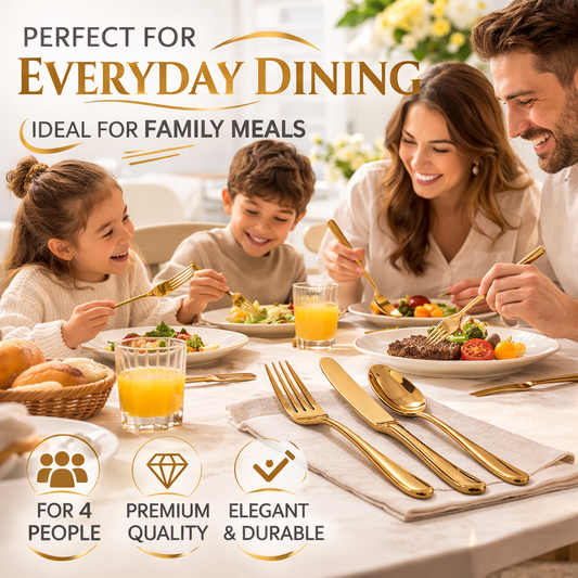 🍴 16-Piece Stainless Steel Flatware Set - Service for 4, Mirror Polished Silverware for Home & Gifting
