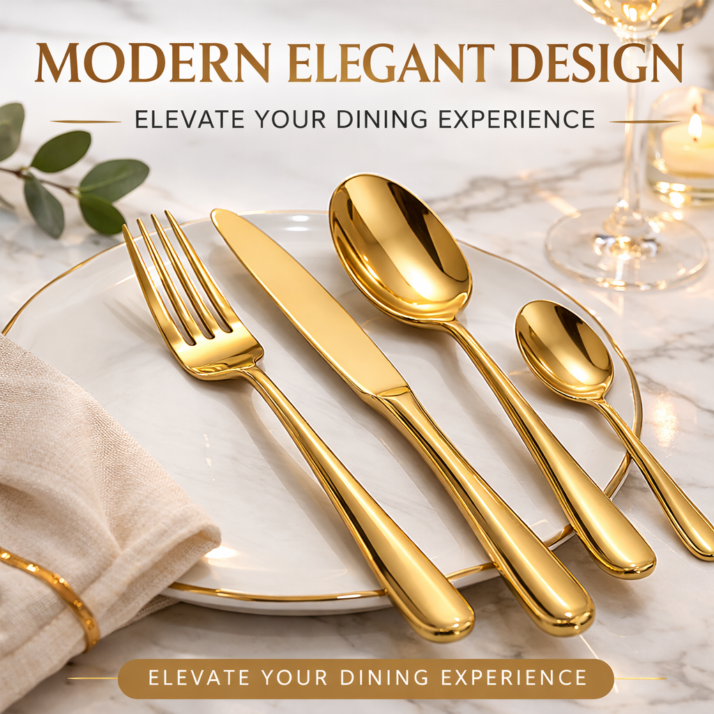 🍴 16-Piece Stainless Steel Flatware Set - Service for 4, Mirror Polished Silverware for Home & Gifting