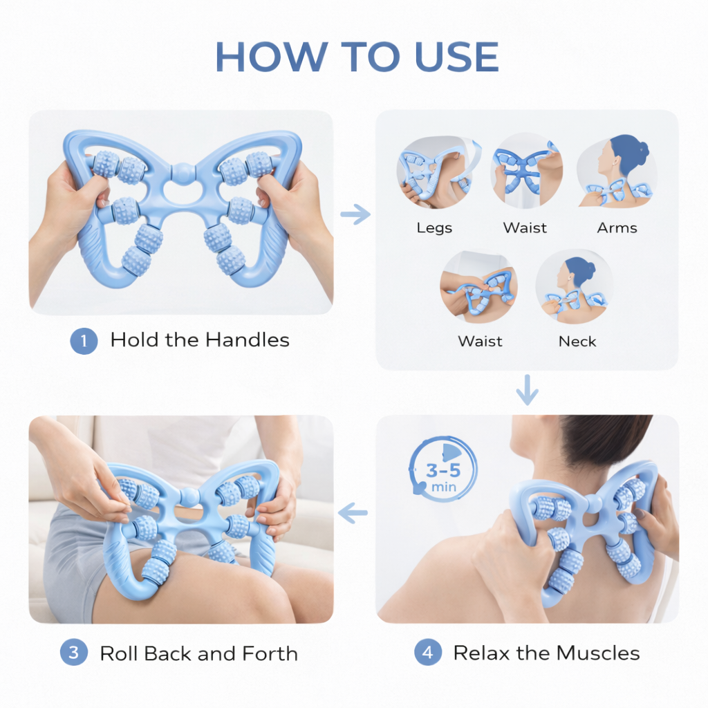 🦋 Butterfly Manual Body Massager - 4-Wheel Roller for Cellulite Relief & Deep Tissue Muscle Recovery