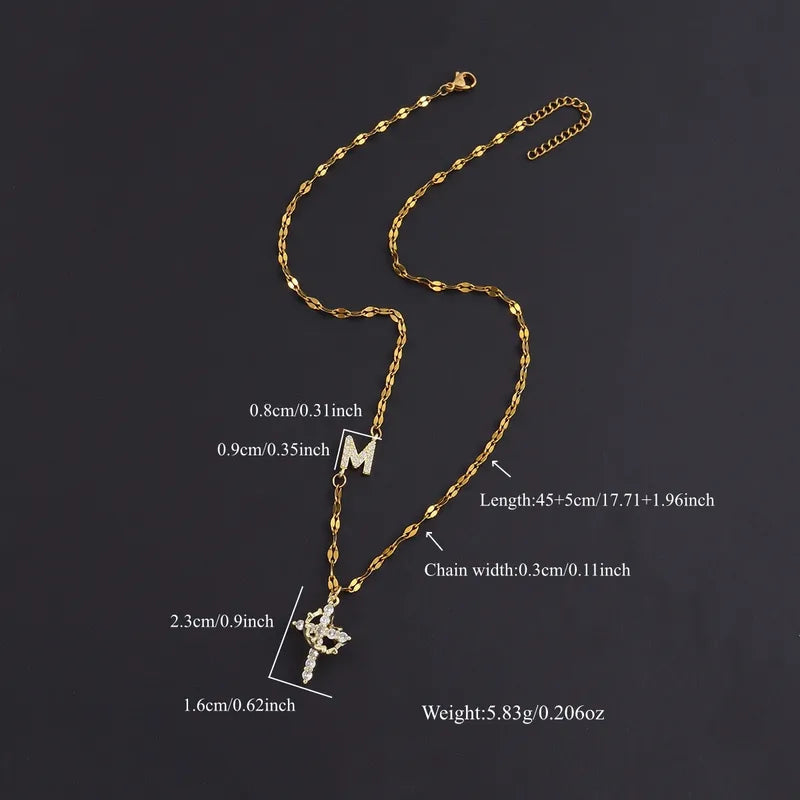 Initial Crown Cross Faith Necklace