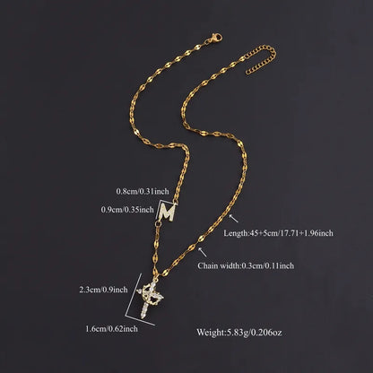 Initial Crown Cross Faith Necklace