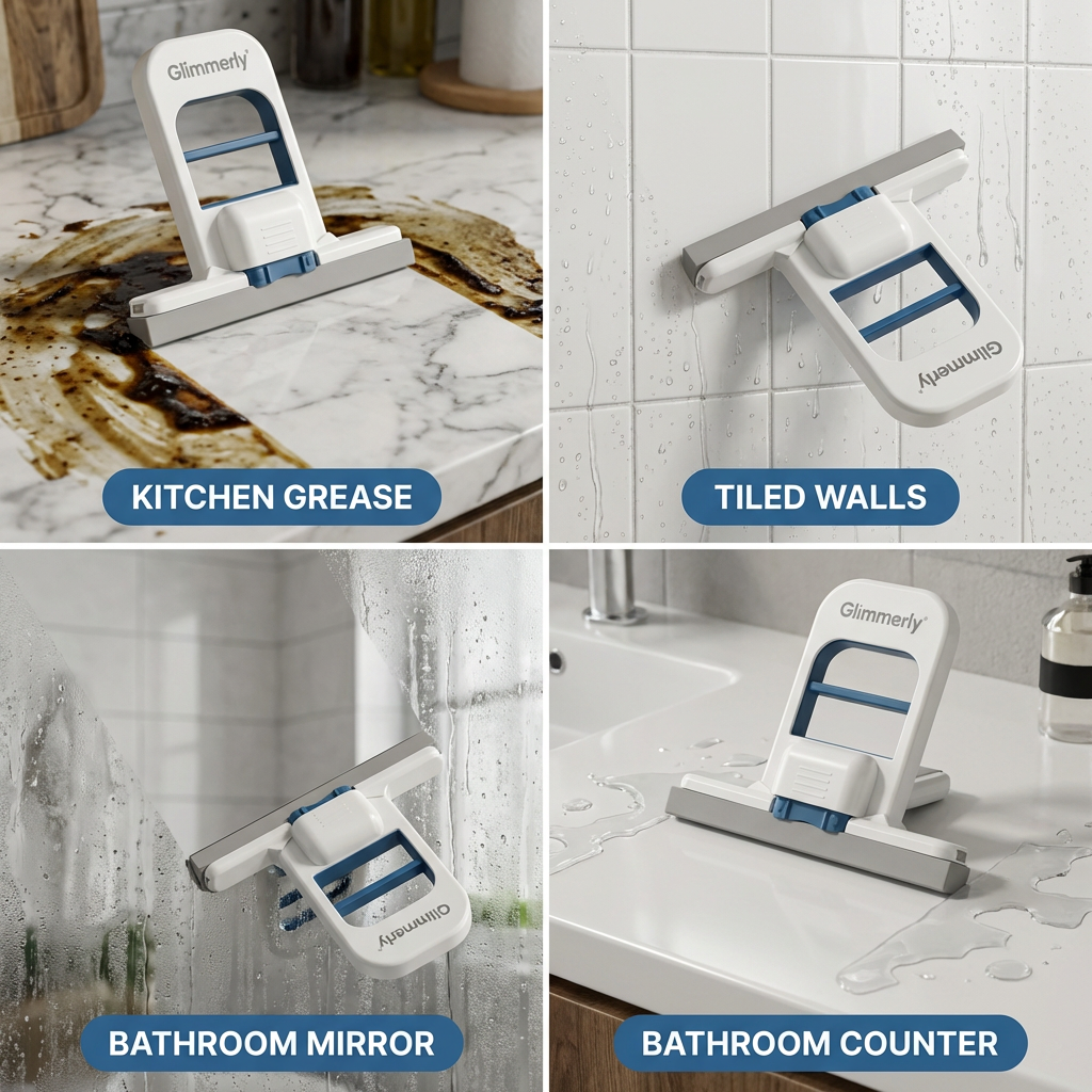 🚿 Glimmerly® All-Purpose Cleaning Squeegee - Streak-Free Silicone Blade for Shower Doors, Mirrors & Tiles