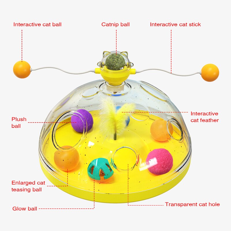 🎡 Windmill Spinning Cat Toy - Suction Cup Interactive Chaser with Catnip & Grooming Tickle Brush