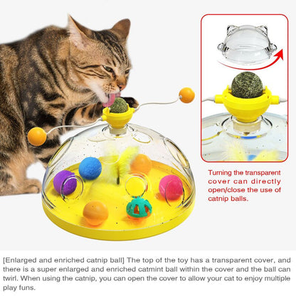 🎡 Windmill Spinning Cat Toy - Suction Cup Interactive Chaser with Catnip & Grooming Tickle Brush