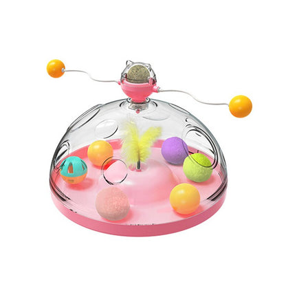 🎡 Windmill Spinning Cat Toy - Suction Cup Interactive Chaser with Catnip & Grooming Tickle Brush