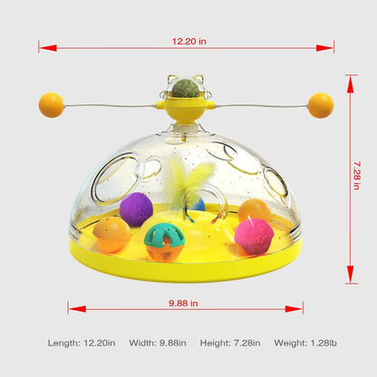🎡 Windmill Spinning Cat Toy - Suction Cup Interactive Chaser with Catnip & Grooming Tickle Brush