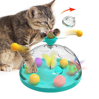 🎡 Windmill Spinning Cat Toy - Suction Cup Interactive Chaser with Catnip & Grooming Tickle Brush