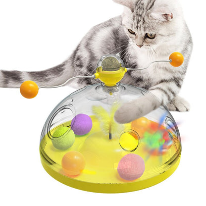 🎡 Windmill Spinning Cat Toy - Suction Cup Interactive Chaser with Catnip & Grooming Tickle Brush