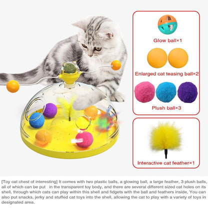🎡 Windmill Spinning Cat Toy - Suction Cup Interactive Chaser with Catnip & Grooming Tickle Brush