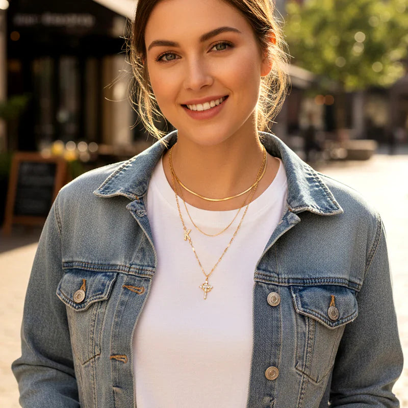 Initial Crown Cross Faith Necklace