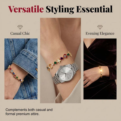 🌌 Celestial Charm Bracelet - 14K Gold Plated Sun, Moon & Star Jewelry with Vibrant Crystals
